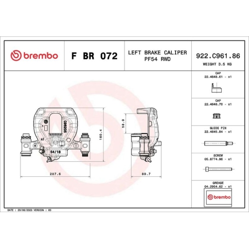 1 Brake Caliper BREMBO F BR 072 PRIME LINE MERCEDES-BENZ