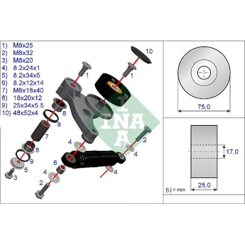 1 Repair Kit, v-ribbed belt tensioner INA 533 0118 10 AUDI SEAT SKODA VW