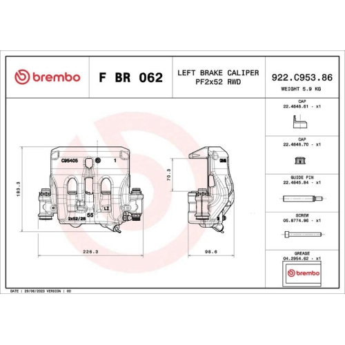 Bremssattel BREMBO F BR 062 PRIME LINE MERCEDES-BENZ