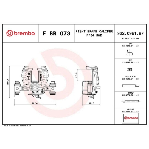 1 Brake Caliper BREMBO F BR 073 PRIME LINE MERCEDES-BENZ
