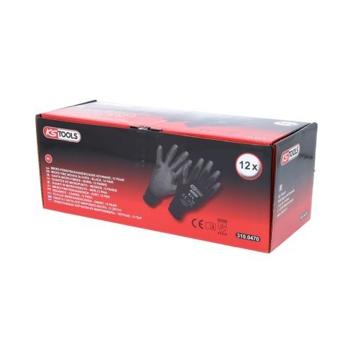 KS TOOLS Gloves, micro fine, black, 12 pair, 9 310.0470