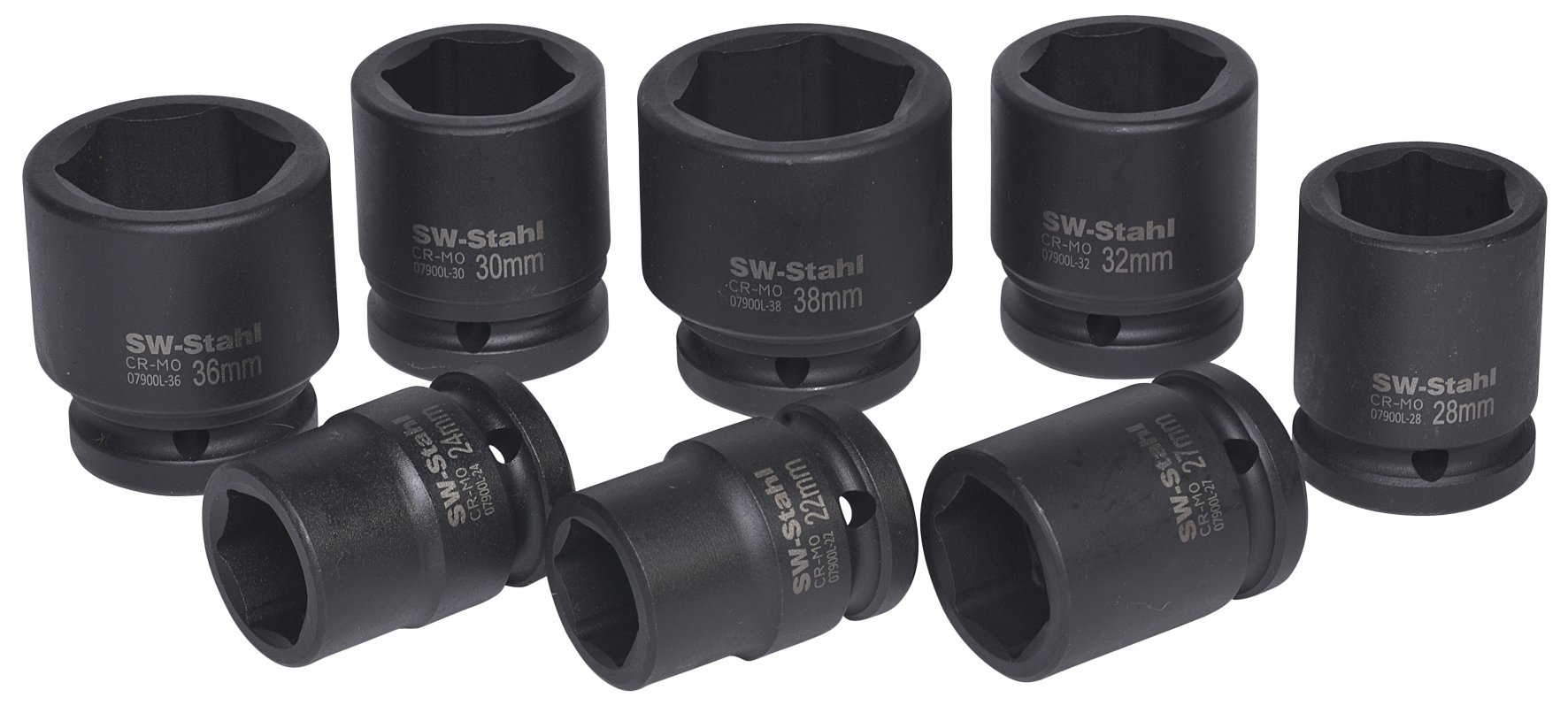 SWSTAHL IMPACT-Steckschlüsseleinsätze, 3/4 Zoll, 22-38 mm 8-teilig 07900L